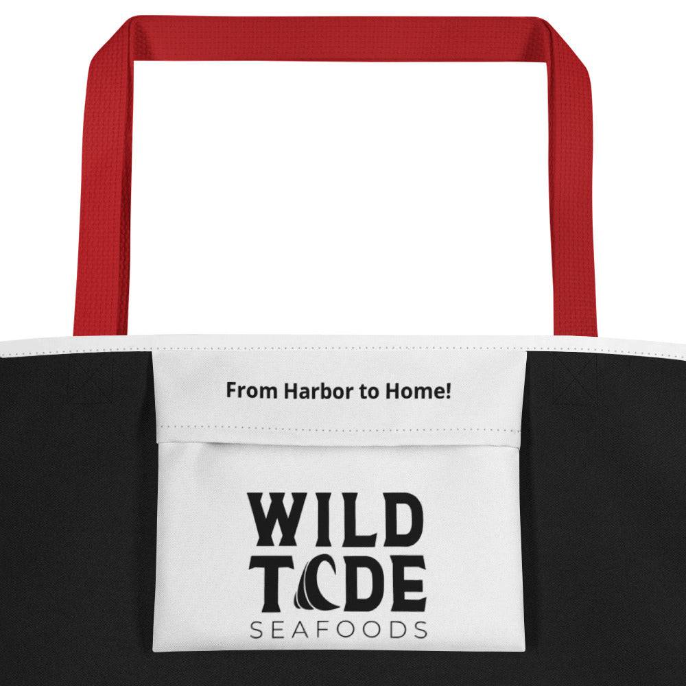 Wild Tide Seafoods All-Over Print Large Tote Bag - Wild Tide Seafoods